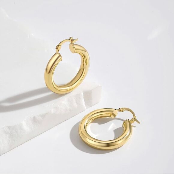 Gold 14k Gold Plated Minmalist Hoop Earrings - Picture 1 of 5